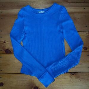 Free People Blue Waffle Knit Long Sleeve Top